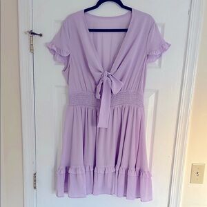 Lavender Ruffled Tie Front V-Neck Sundress